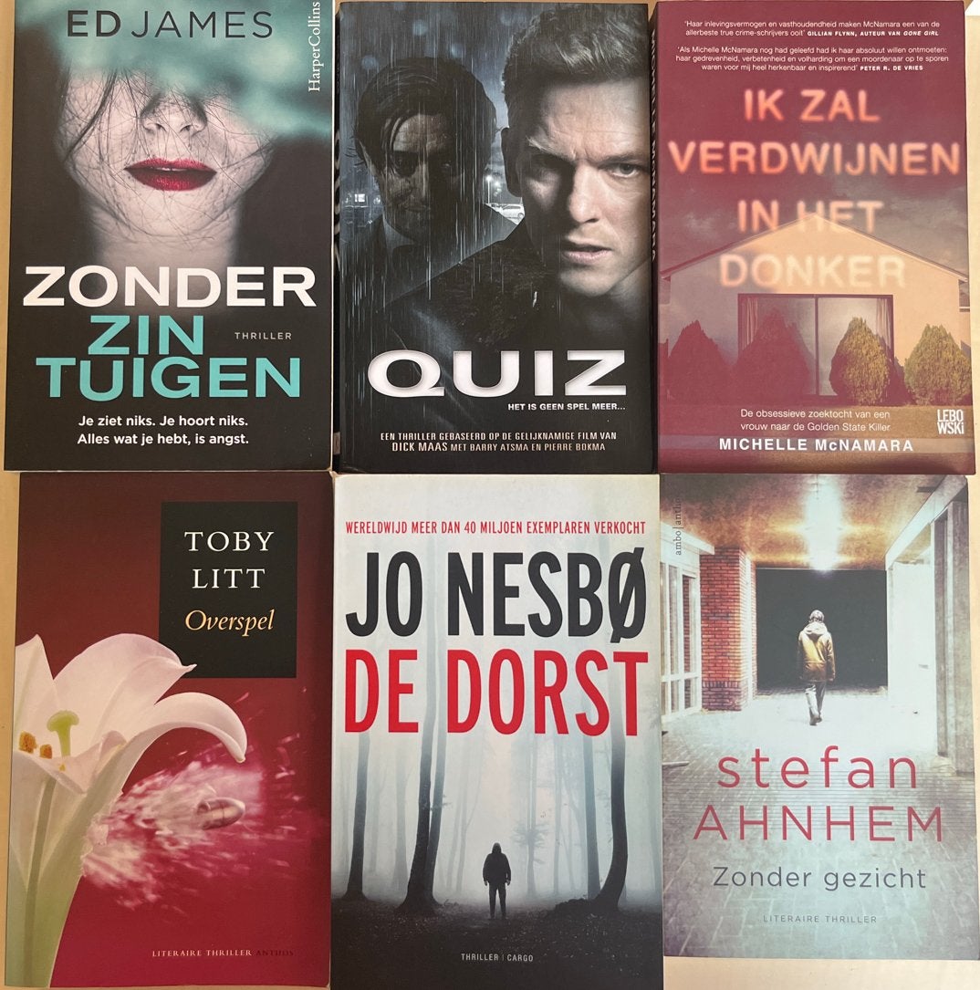 6 spannende thrillers, Jo Nesbo, Stefan Ahnhem, Dick Maas, Boeken, Ophalen of Verzenden, Gelezen, Nederland