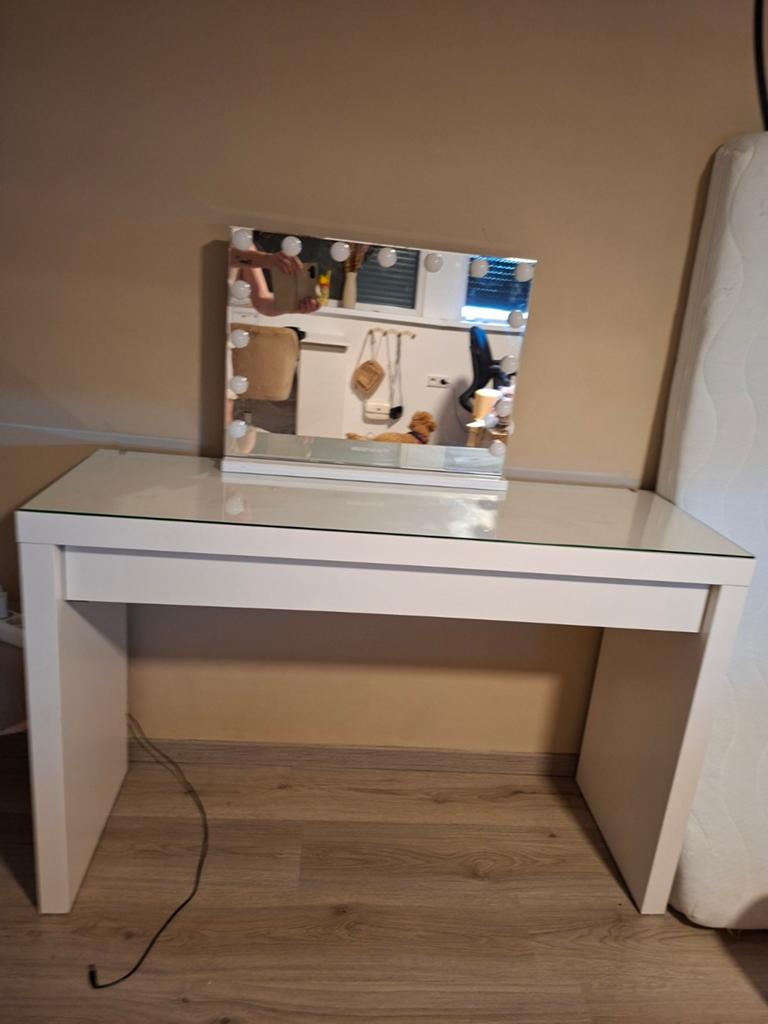 IKEA MALM make-up tafel met Bright Beauty spiegel, Ophalen, 100 tot 150 cm, Modern, Scandinavisch, Zo goed als nieuw