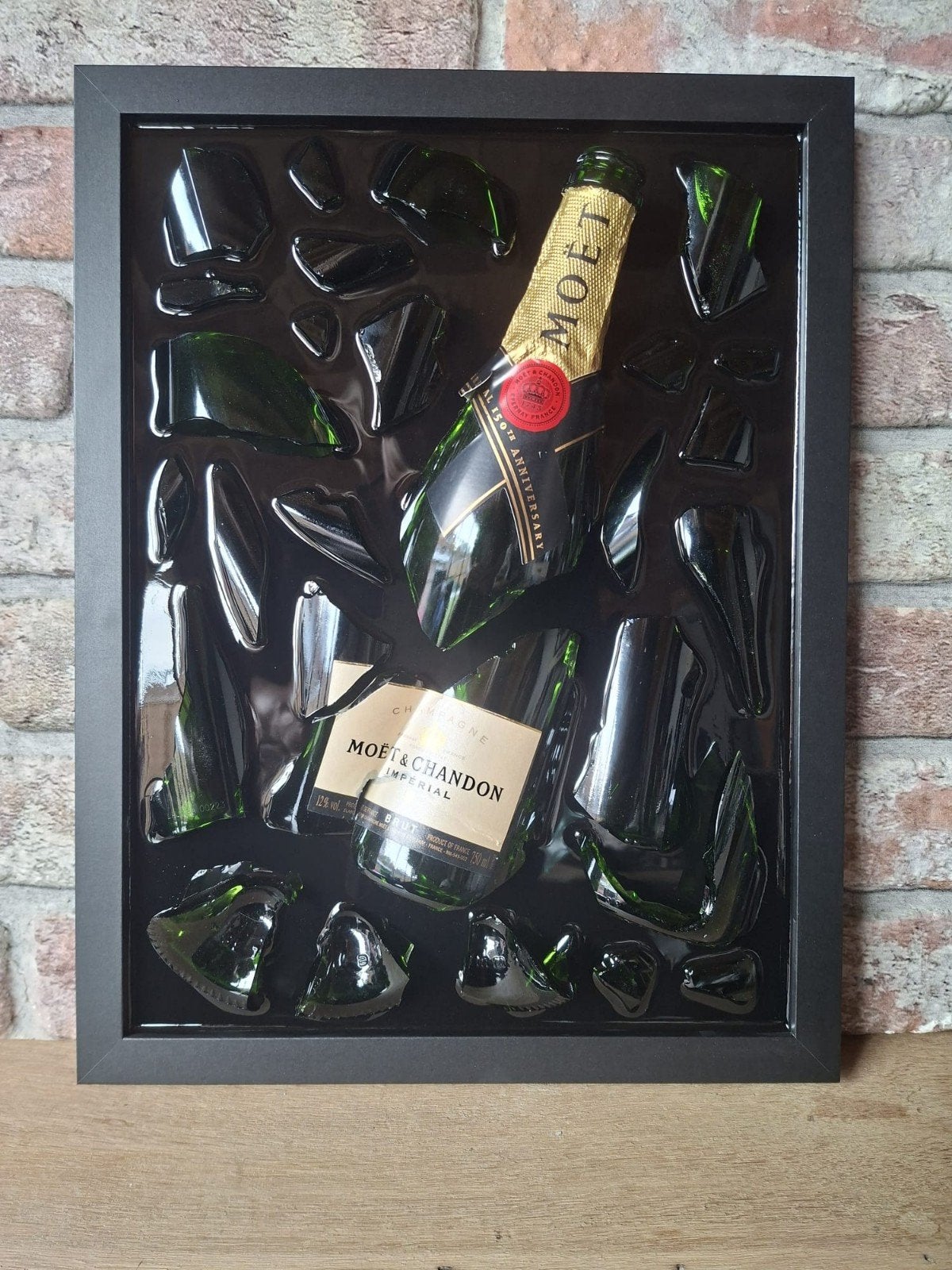 Moët Chandon fles verwerkt in een lijst 43x33 met Epoxy, Antiek en Kunst, Ophalen of Verzenden