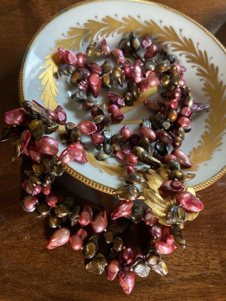 Barok parelketting met pauwkleuren 100cm, Ophalen of Verzenden, Zo goed als nieuw, Overige kleuren, Overige materialen