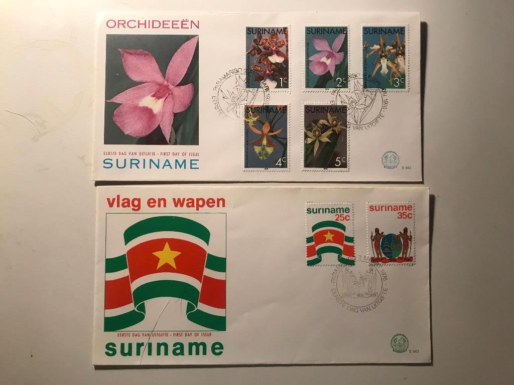Collectie Suriname FDC’s diverse series 1970/80, Postzegels en Munten, Postzegels | Eerstedagenveloppen, Ophalen of Verzenden