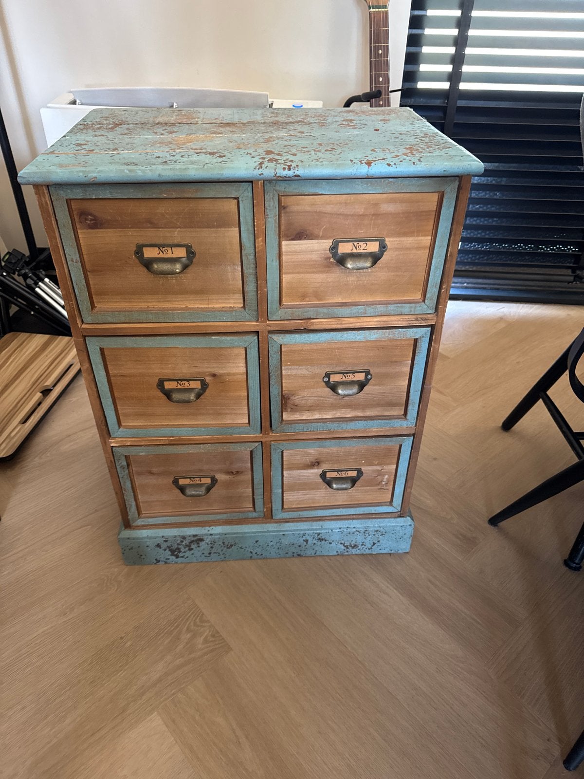 Vintage ladekastje met 6 laden - Brocante stijl xenos, Ophalen, Minder dan 50 cm, Gebruikt, 5 laden of meer