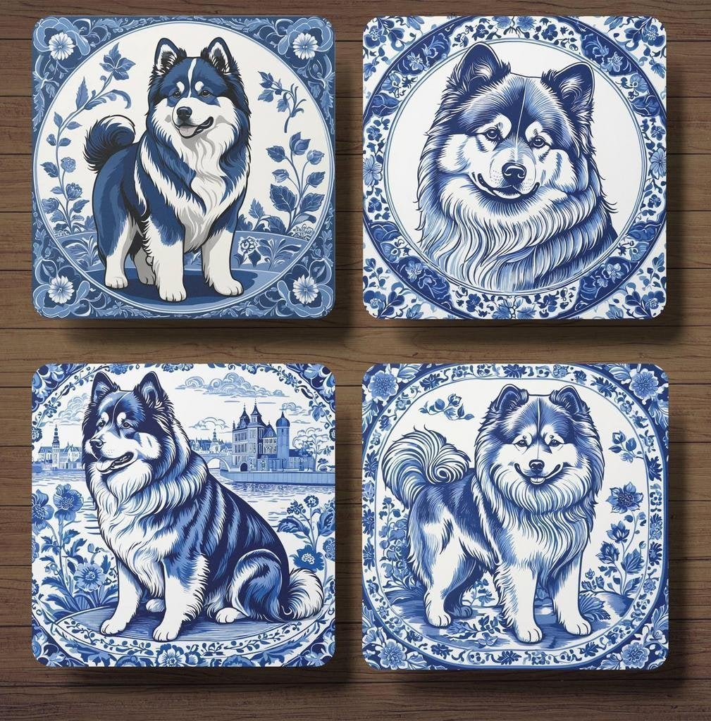 Finse Lappenhond Delfts Blauw onderzetters met houder, Ophalen of Verzenden, Nieuw