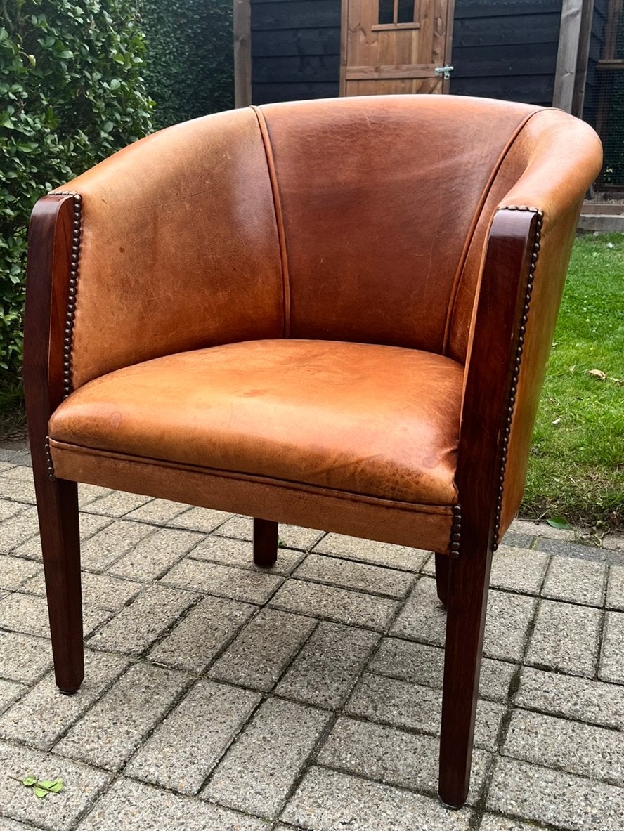 Schapenleren fauteuil, Huis en Inrichting, Ophalen, Gebruikt, 50 tot 75 cm, Leer