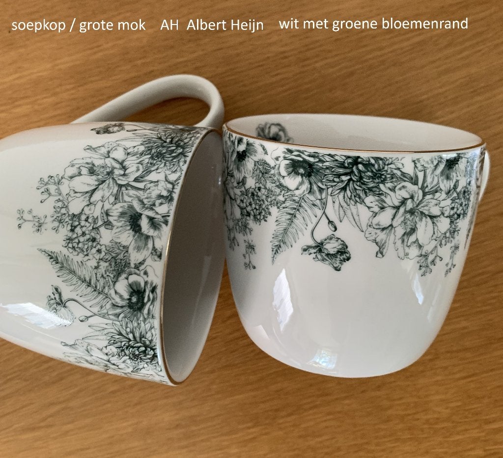 soepkop, mok, soepkom, grote mok, AH Albert Heijn, groen wit, Ophalen of Verzenden, Zo goed als nieuw, Albert Heijn, Overige stijlen