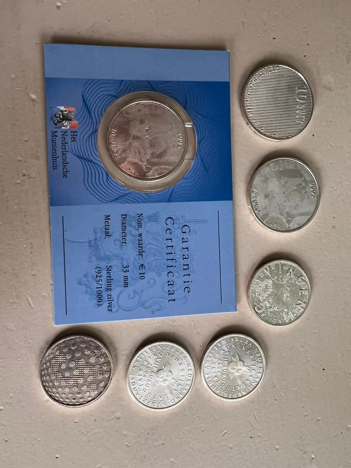5 en 10 Euro zilveren munten (7 stuks), Setje, Koningin Beatrix, Zilver, Euro's