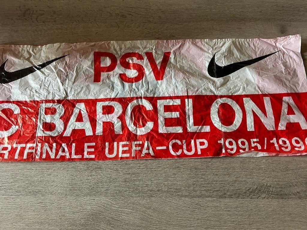 PSV banner PSV - Barcelona, Ophalen of Verzenden, Gebruikt, PSV, Vaantje of Sjaal