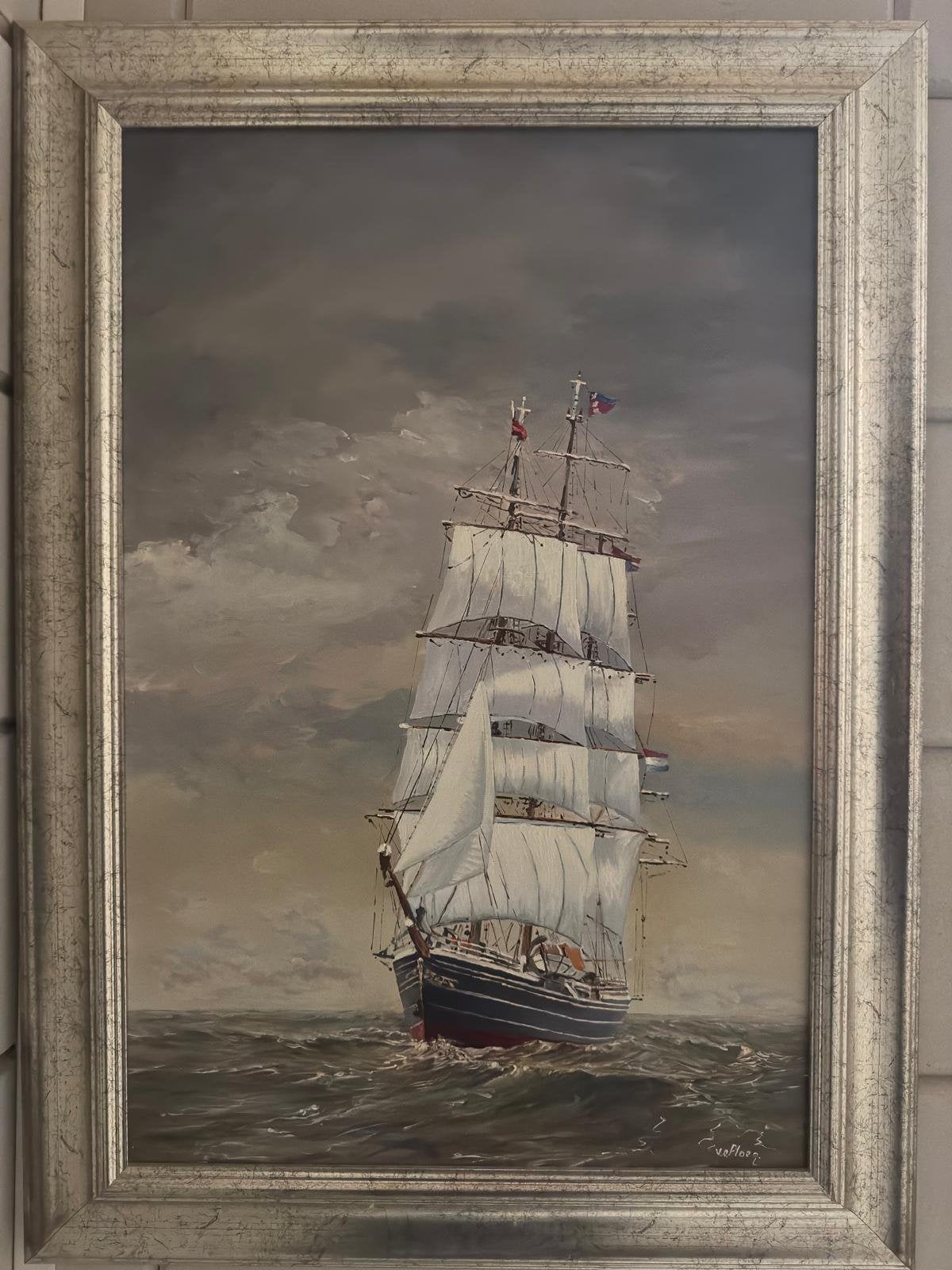 Zeeschilderij van Albert van Der Ploeg, Antiek en Kunst, Kunst | Schilderijen | Klassiek, Ophalen of Verzenden, Realistisch, Ingelijst