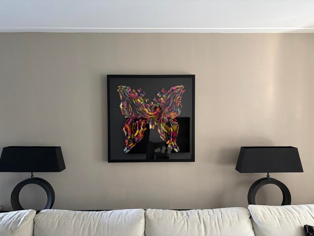 Kleurrijk 3D Vlinder Kunstwerk in Lijst 90x90, Ophalen
