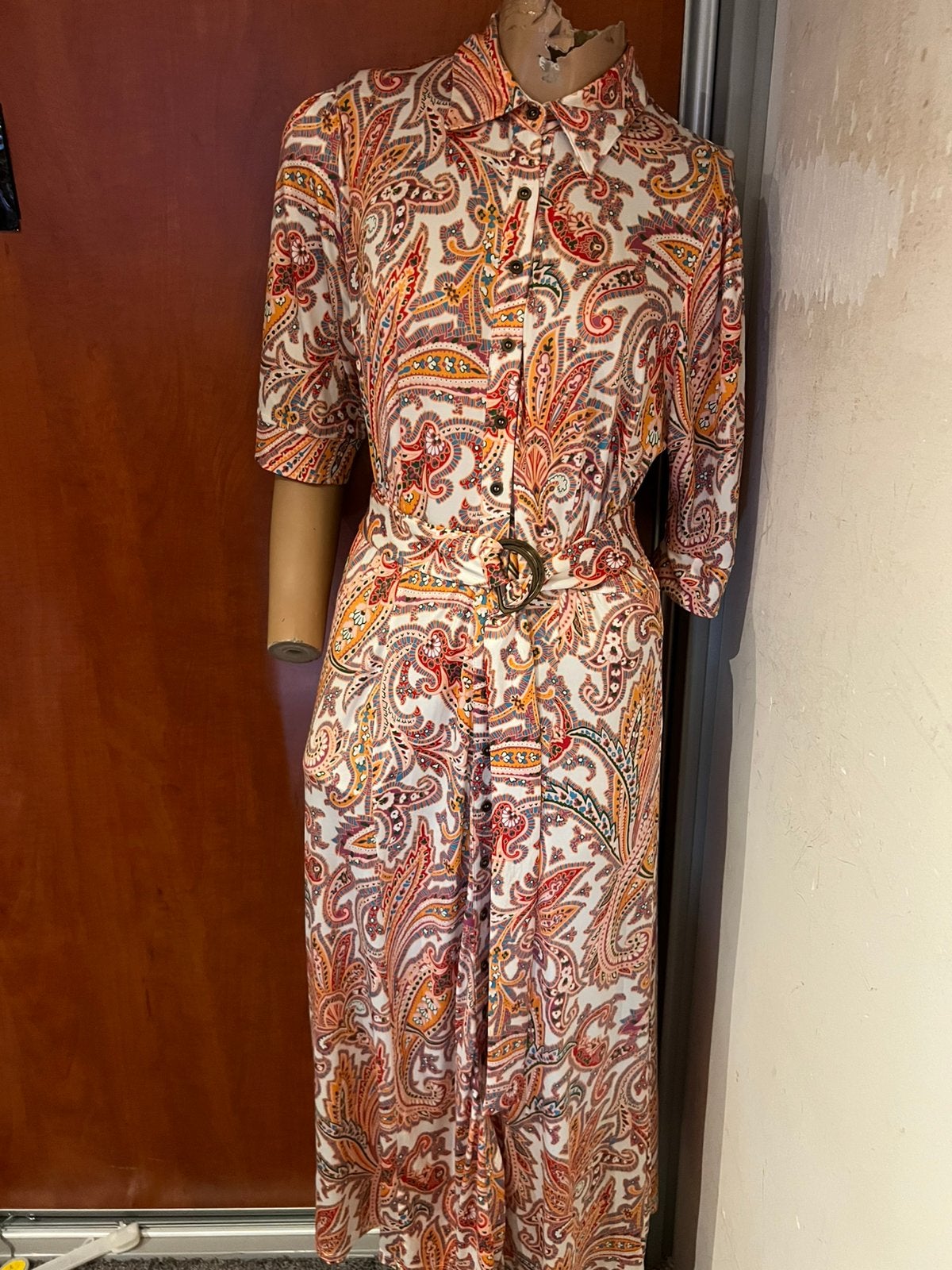 K-DESIGN jurk met ceintuur maat m zalmroze zgan, Maat 38/40 (M), G, B, Ophalen of Verzenden