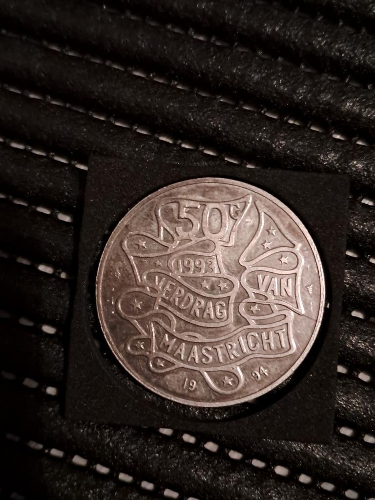 50 Gulden Zilveren Munt Verdrag van Maastricht 1993, Koningin Beatrix, Zilver, Ophalen of Verzenden, Losse munt