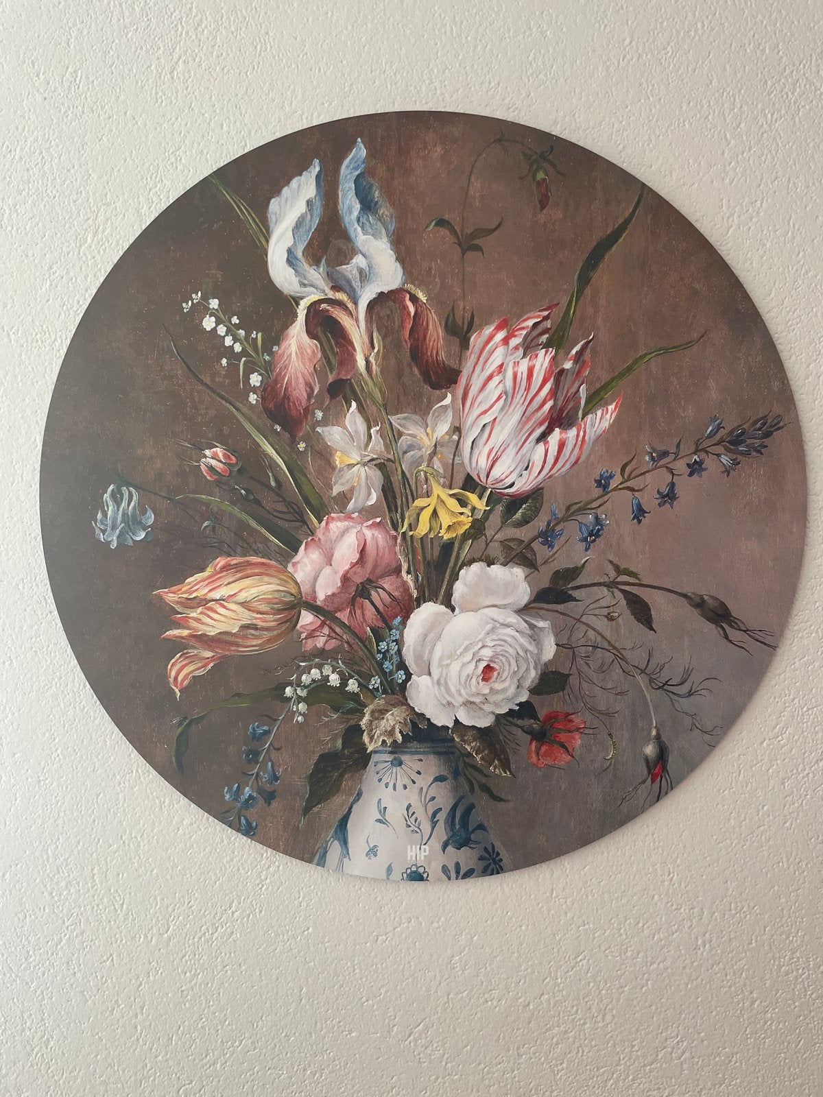 Rond schilderij bloemenvaas, kunststof, 80 cm doorsnede, Overige ondergronden, Klassiek, Print, Ophalen