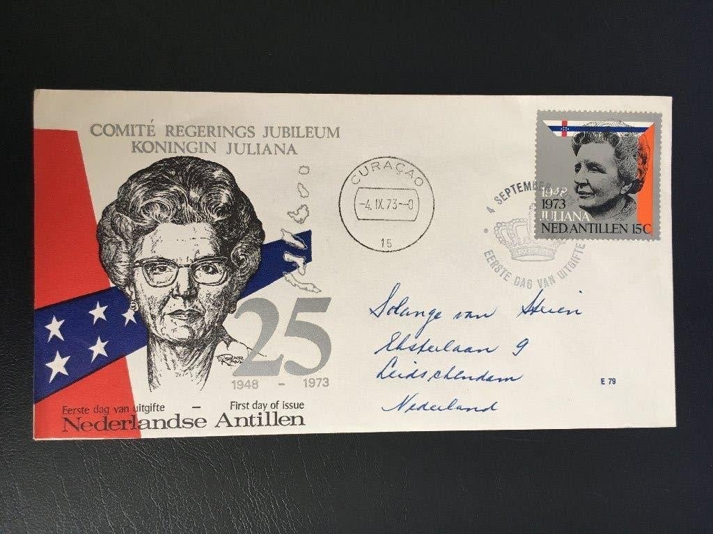 R6-E79 Antillen 1973 - FDC E79 - Kon. Juliana - gelopen, Postzegels en Munten, Postzegels | Eerstedagenveloppen, Ophalen of Verzenden