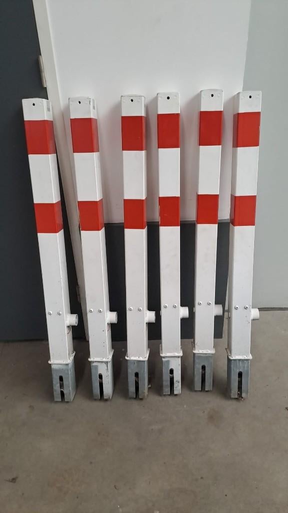Fietspadpaaltjes afzetpaal wit rood 6 stuks vierkant, Tuin en Terras, Palen, Balken en Planken, Gebruikt, Palen, Minder dan 180 cm