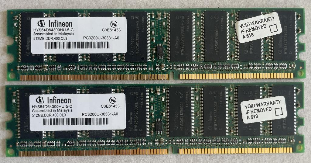 DDR Ram 2x Infineon en 1x Kingston 1536 MB (3x 512 MB), Computers en Software, RAM geheugen, Gebruikt, Ophalen of Verzenden, DDR