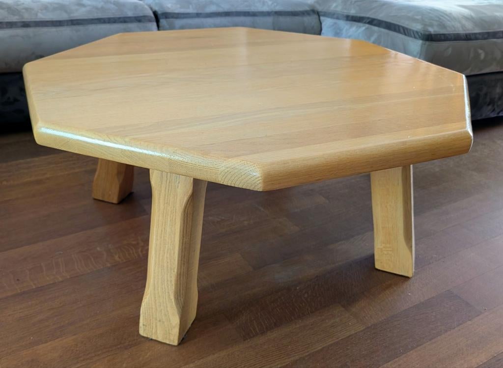 Zeshoekige salontafel van eikenhout, Huis en Inrichting, Tafels | Salontafels, Ophalen, Gebruikt, 50 tot 75 cm, Eikenhout