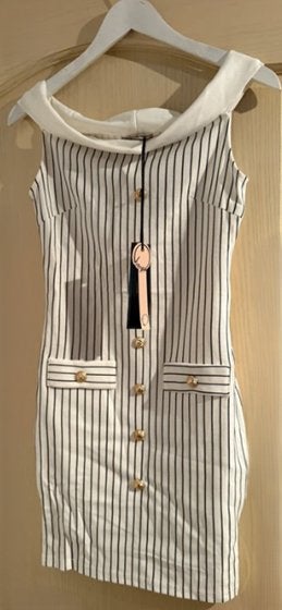 Giorgia Gestreepte jurk met boothals / off shoulder, Giorgia, Beige, Nieuw, Ophalen of Verzenden