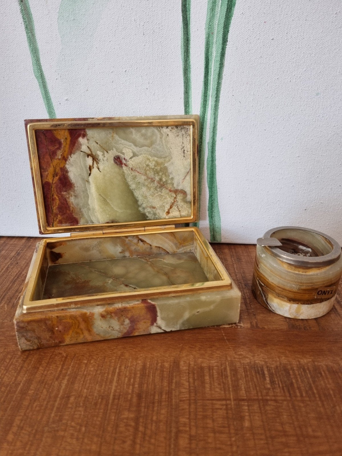 Onyx Marmeren albast sigarettendoos en asbak retro vintage, Verzamelen, Ophalen of Verzenden, Gebruikt, Tabaksdoos of Verpakking