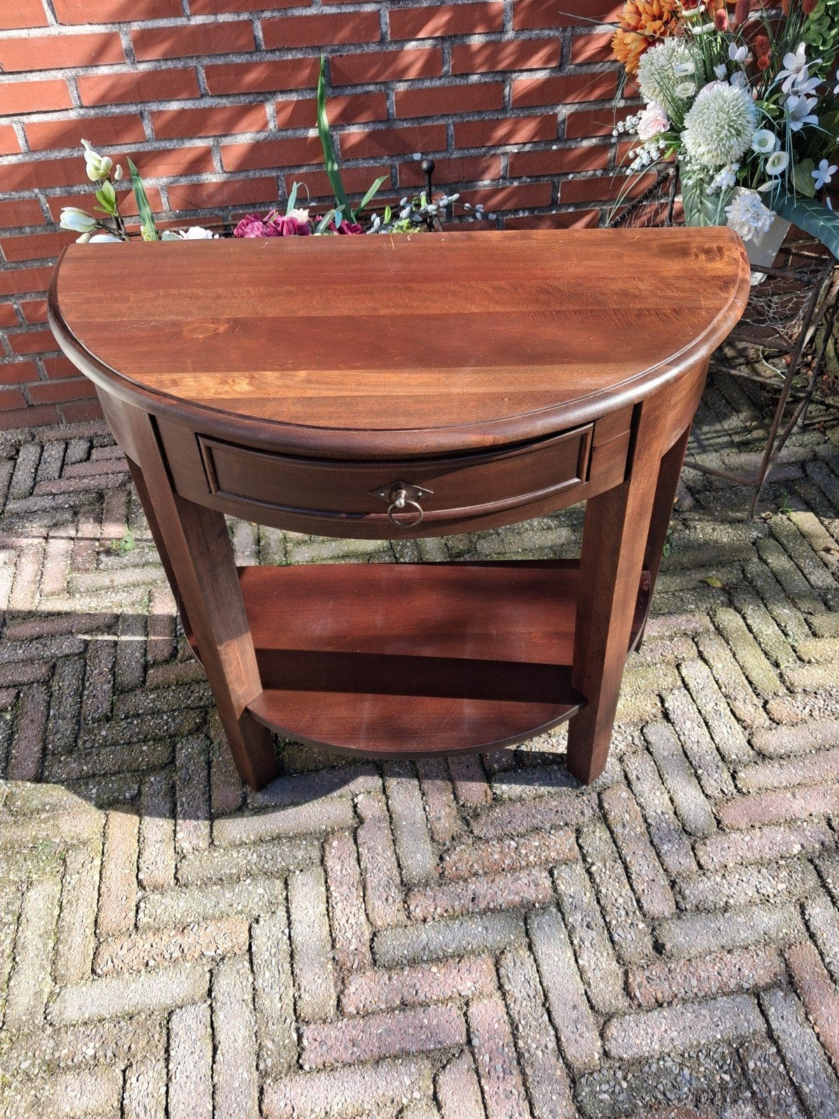 Halfronde sidetable met lade en plank, Ophalen, Gebruikt, 50 tot 100 cm, Klassiek
