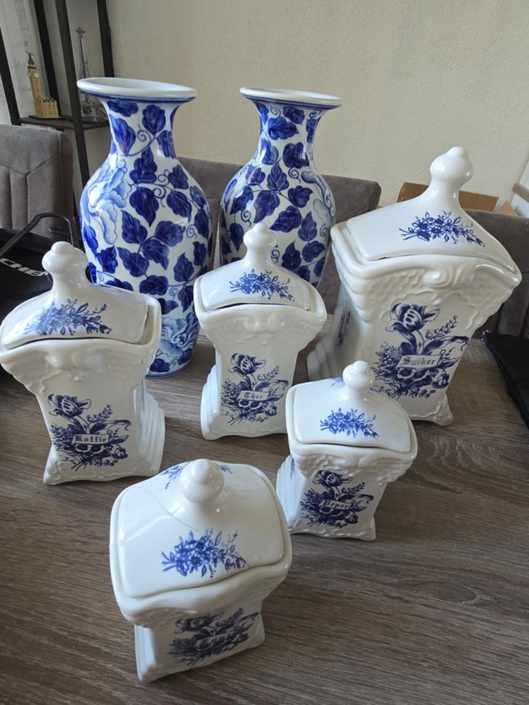 Delftsblauwe vazen en voorraadpotten set, Ophalen of Verzenden