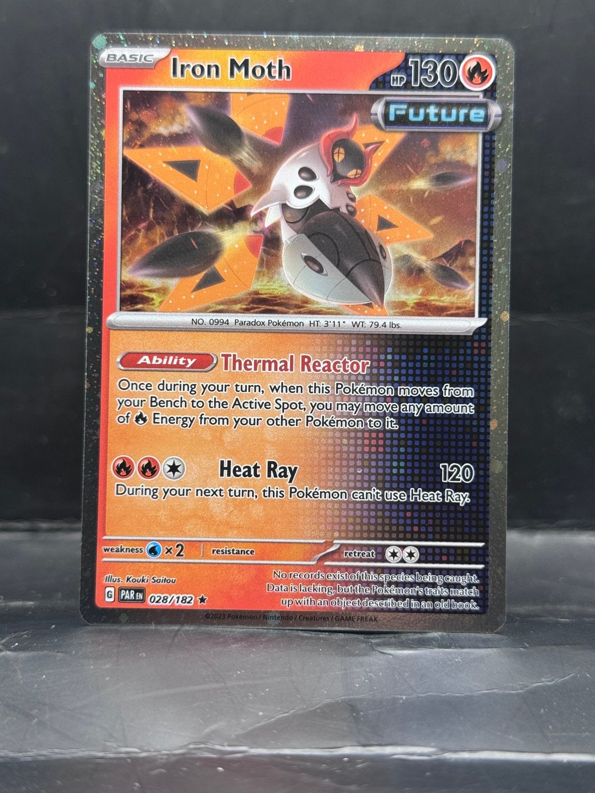 Pokemon Paradox Rift COSMOS HOLO - Iron Moth ex 028/182, Ophalen of Verzenden, Zo goed als nieuw