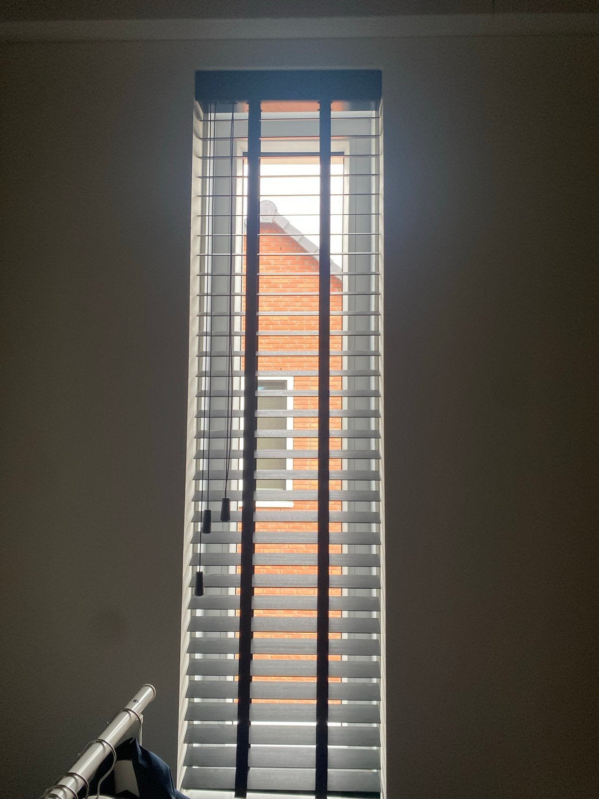 Zwarte houten jaloezieën - 220x60 cm, Ophalen, Jaloezie, Gebruikt, Zwart