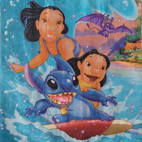 Servet blauw Disney Lilo en Stitch surfen 33 x 33 cm, Film en tv, ., Nieuw, Ophalen of Verzenden
