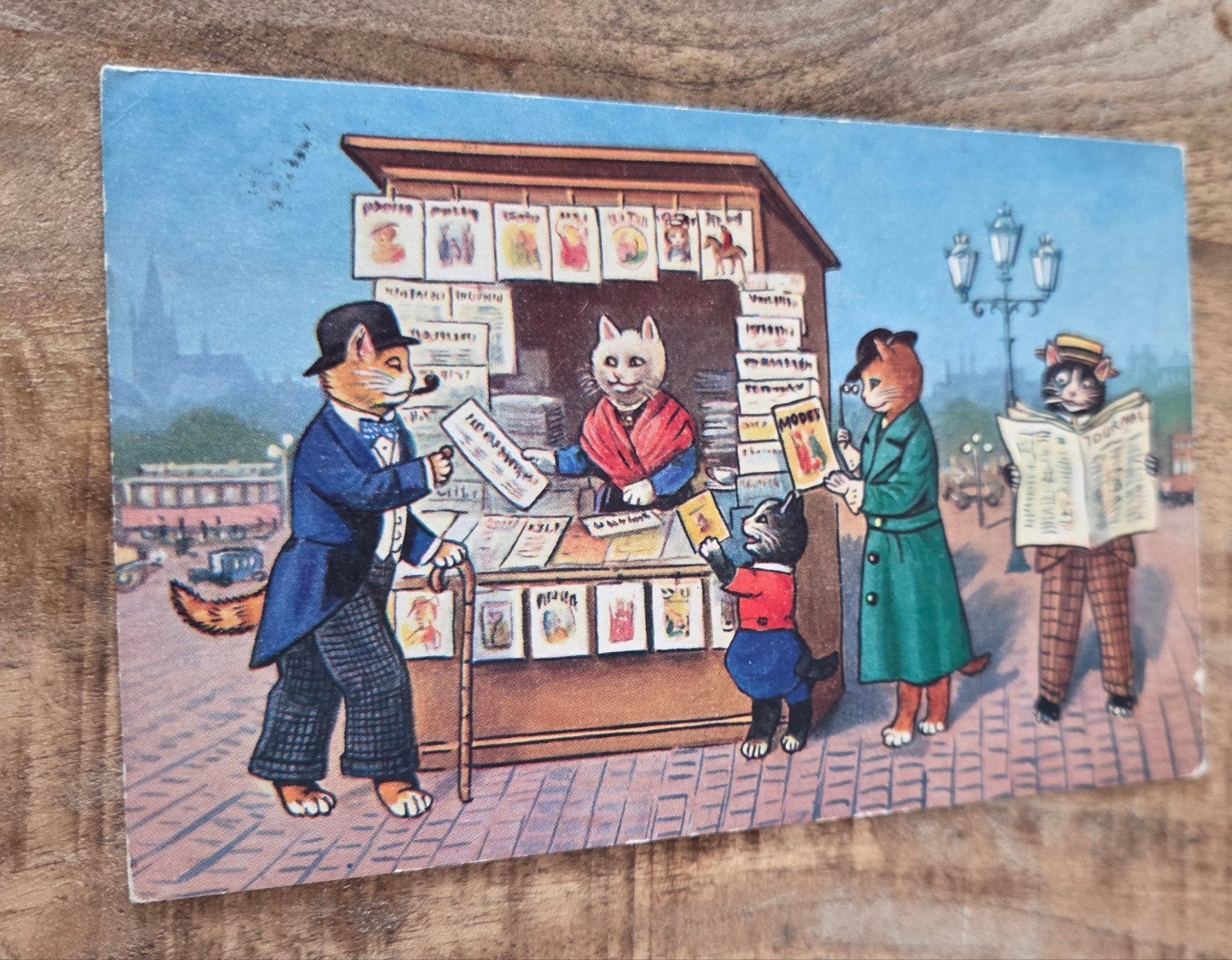 Katten op de krantenkiosk, 1915, Verzenden, Voor 1920, Gelopen, Kinderen