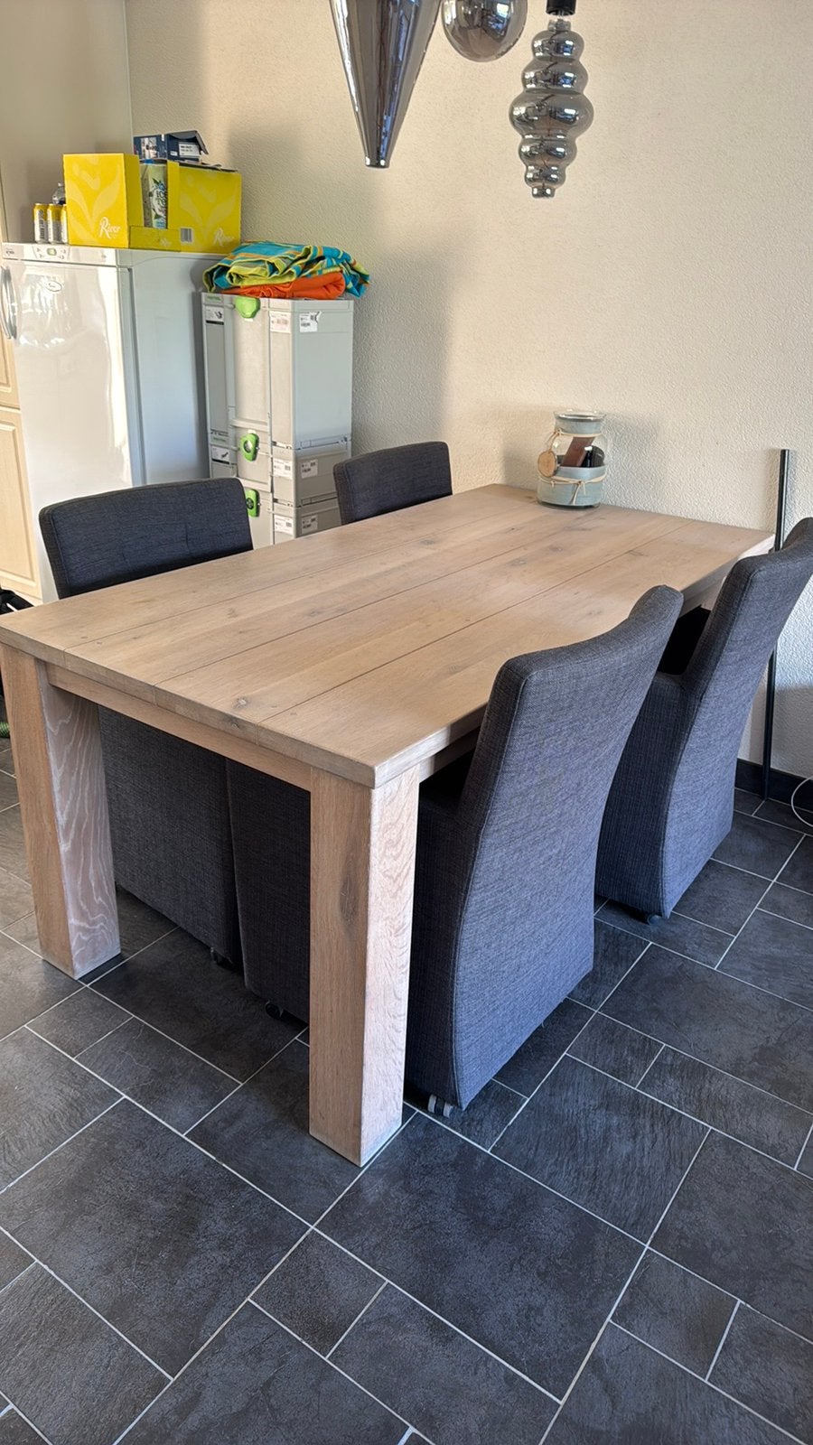 Compleet meubelset wit eiken, Ophalen, Zo goed als nieuw, 4 tot 6 stoelen