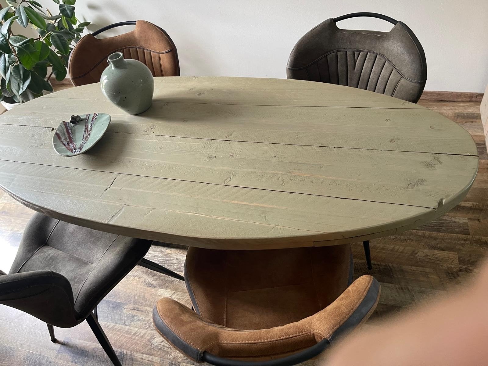 Mooie stevige ovale houten tafel van steigerhout (Hout&Zo), Huis en Inrichting, Tafels | Eettafels, Ophalen, Ovaal, 50 tot 100 cm