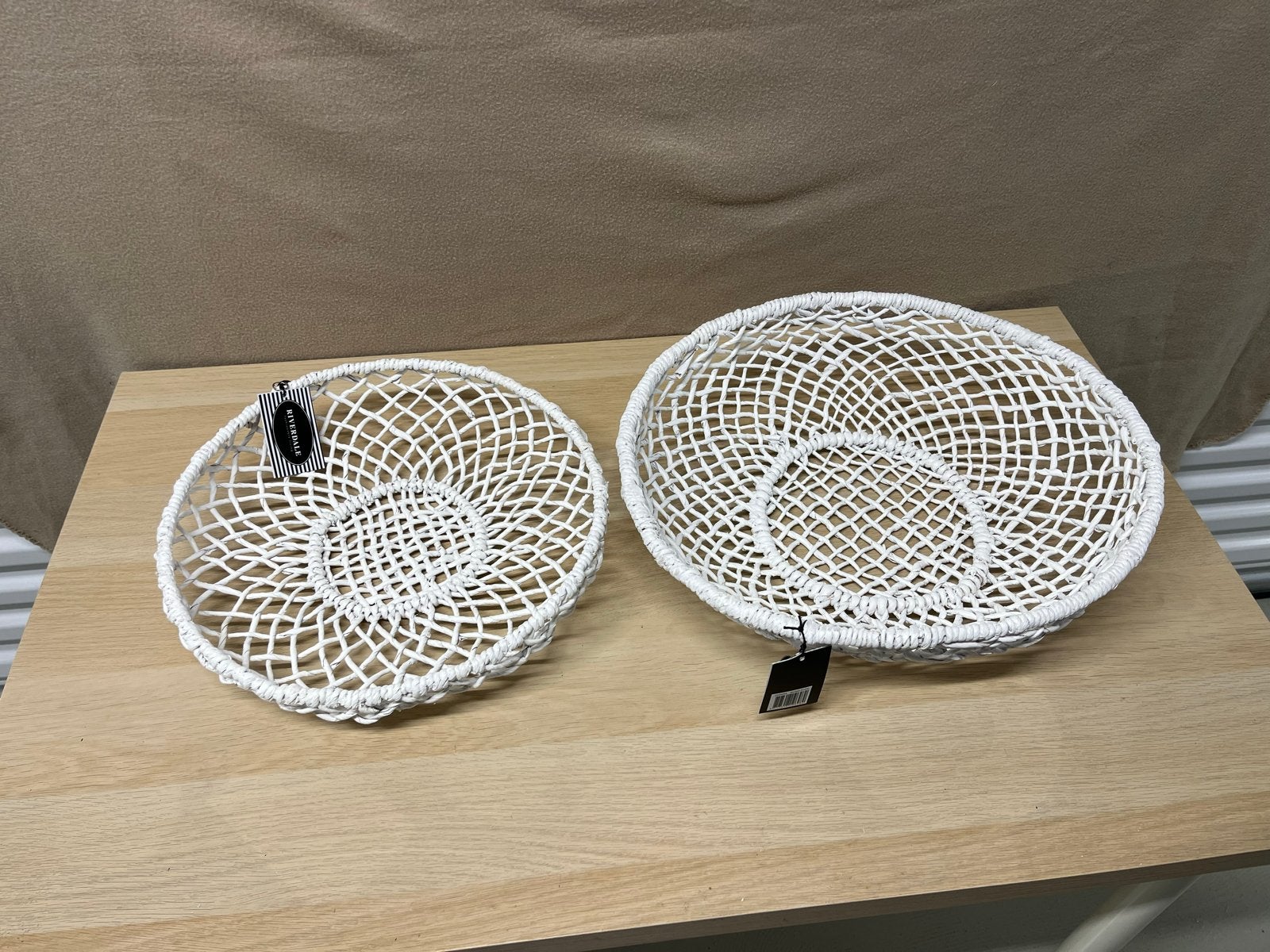 Riverdale Set van 2 witte gevlochten schalen - Nieuw, Gevlochten, Schaal, Textiel, Rond