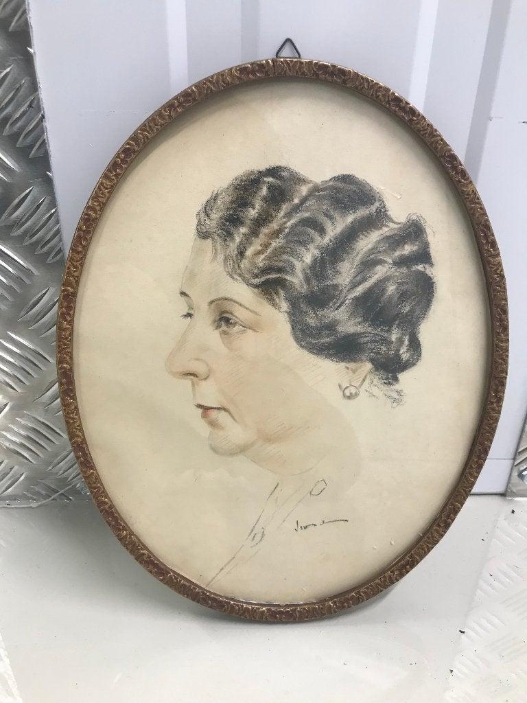 ovaal portret tekening art deco jaren 20, Antiek en Kunst, Ophalen of Verzenden