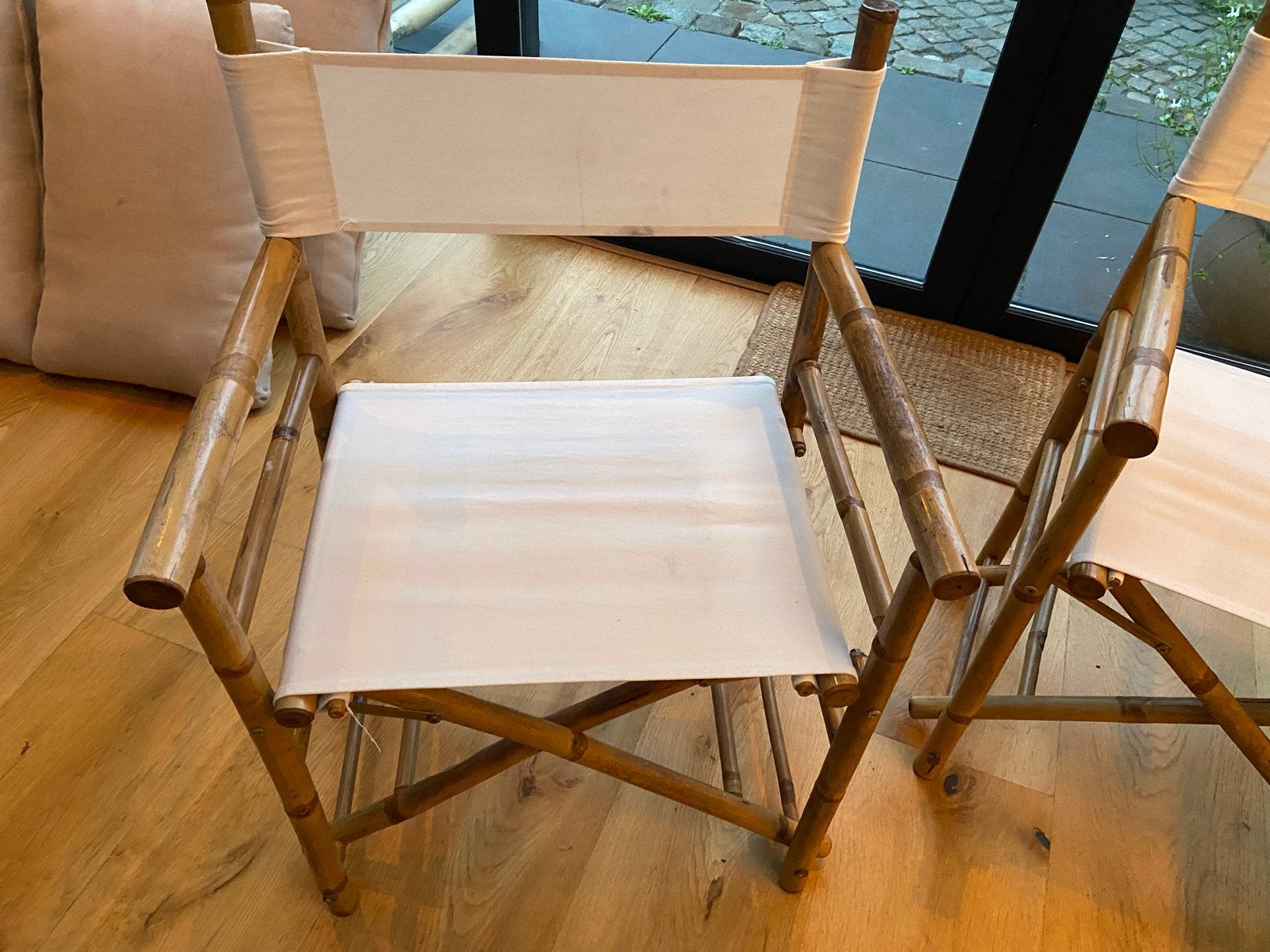 2x Bamboe Tuinstoel, Ophalen of Verzenden, Gebruikt, Hout, Inklapbaar