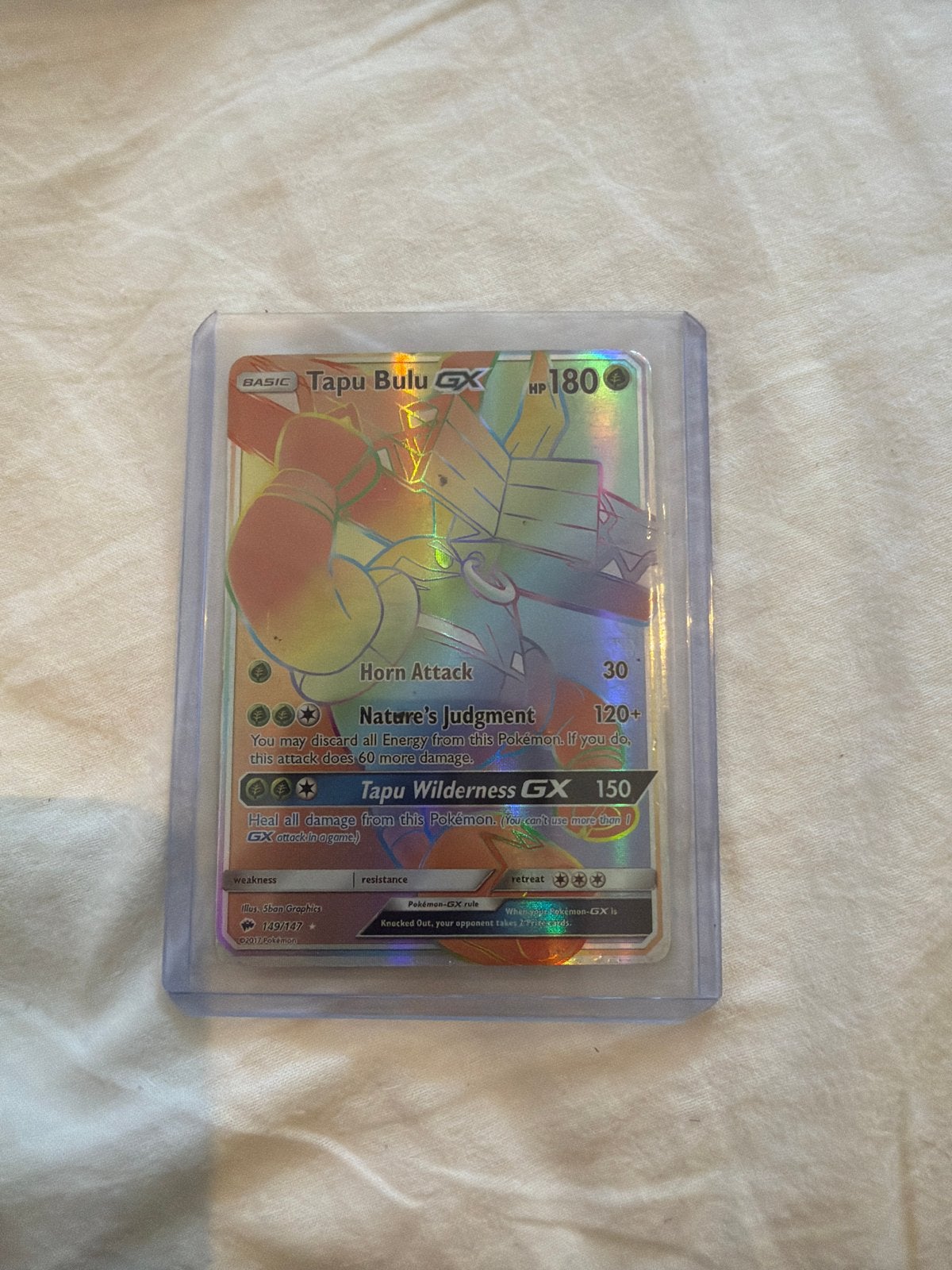 Tapu Bulu GX 149/147 Burning Shadows Rainbow Rare, Ophalen, Zo goed als nieuw, Losse kaart, Foil