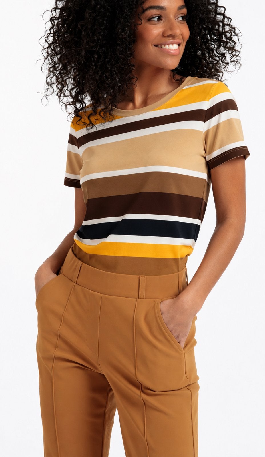 Studio anneloes stripe tee shirt XXL camel/beige/mustard, Overige kleuren, Maat 46/48 (XL) of groter, Ophalen of Verzenden, Zo goed als nieuw