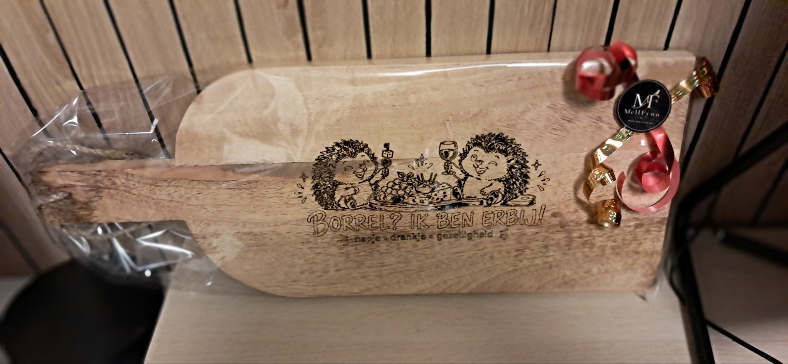Borrelplank egel 'Borrel? Ik ben erbij!', Hout, Snij-/serveerplank, Nieuw, Ophalen of Verzenden