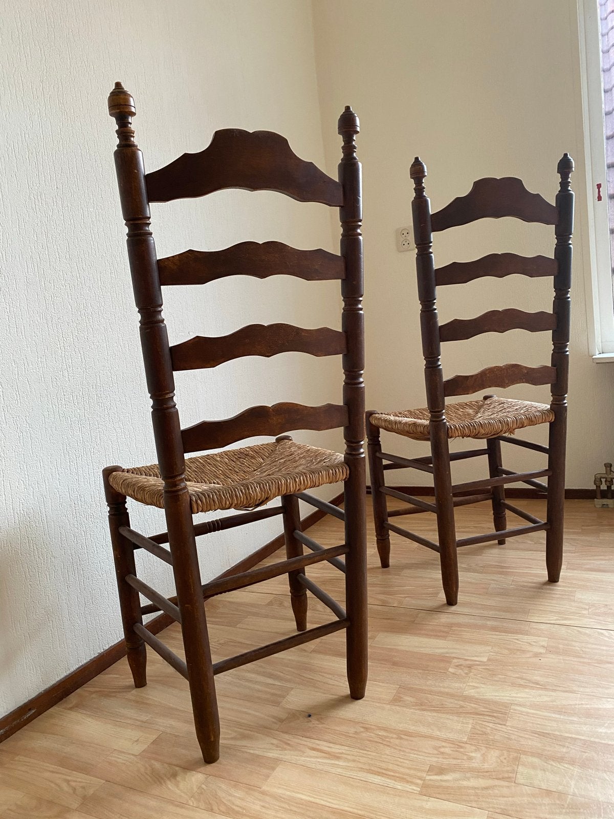 Set van 2 Mid Century Ladderback Stoelen, Antiek en Kunst, Ophalen