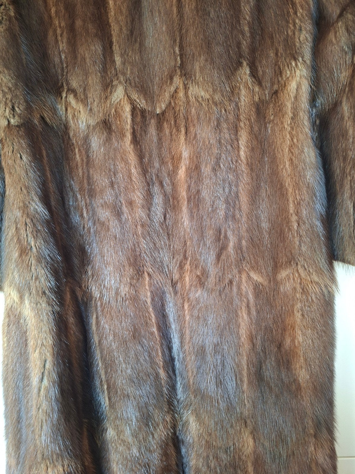 Lange bruine bontjas, maat 42/43, Ophalen, Gedragen, Maat 42/44 (L), Bruin