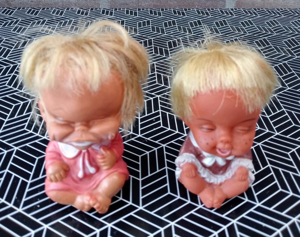 Vintage huil Babypoppen met Blond Haar - Set van 2, Ophalen, Gebruikt