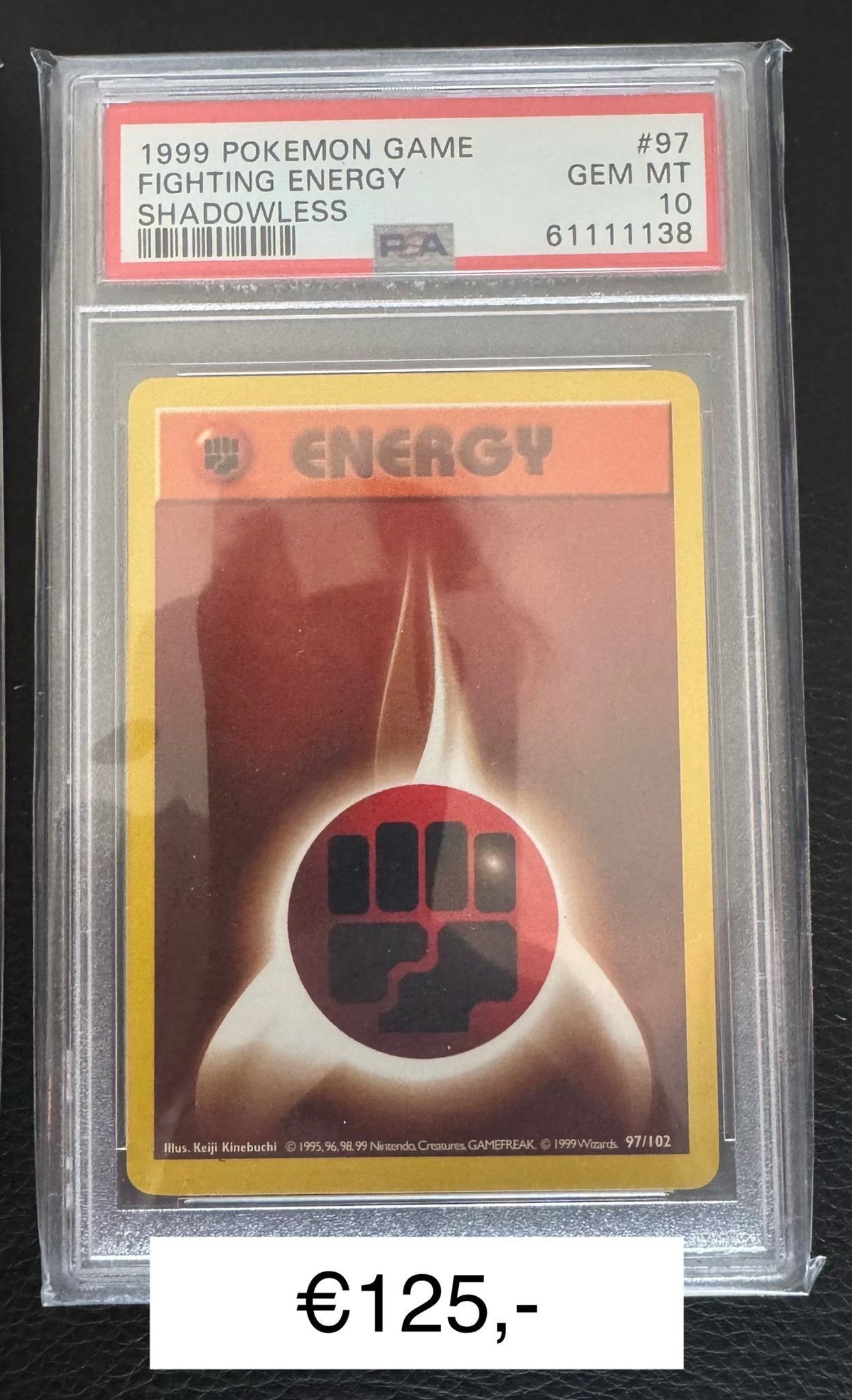 Pokémon Fighting Energy Shadowless Base Set PSA 10, Ophalen of Verzenden, Zo goed als nieuw, Losse kaart