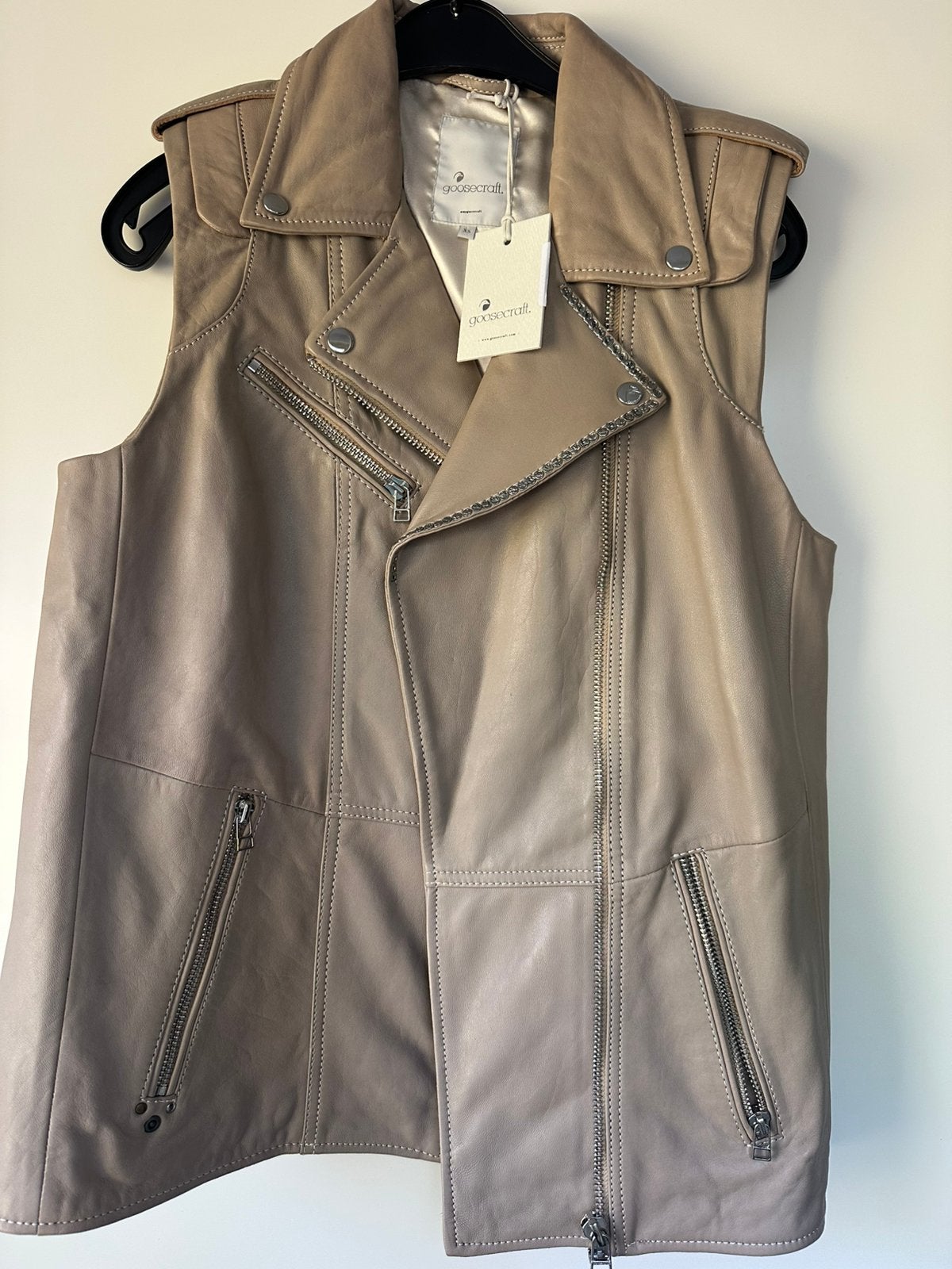 Goosecraft leren beige gilet dames maat XS met studs nieuw, Ophalen of Verzenden, Nieuw, Maat 36 (S), Beige