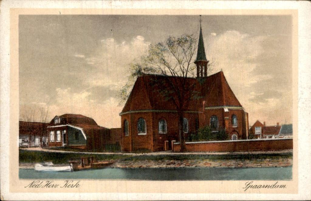 Spaarndam - Ned. Herv. Kerk - met boot, Ophalen of Verzenden, Voor 1920, Ongelopen, Noord-Holland