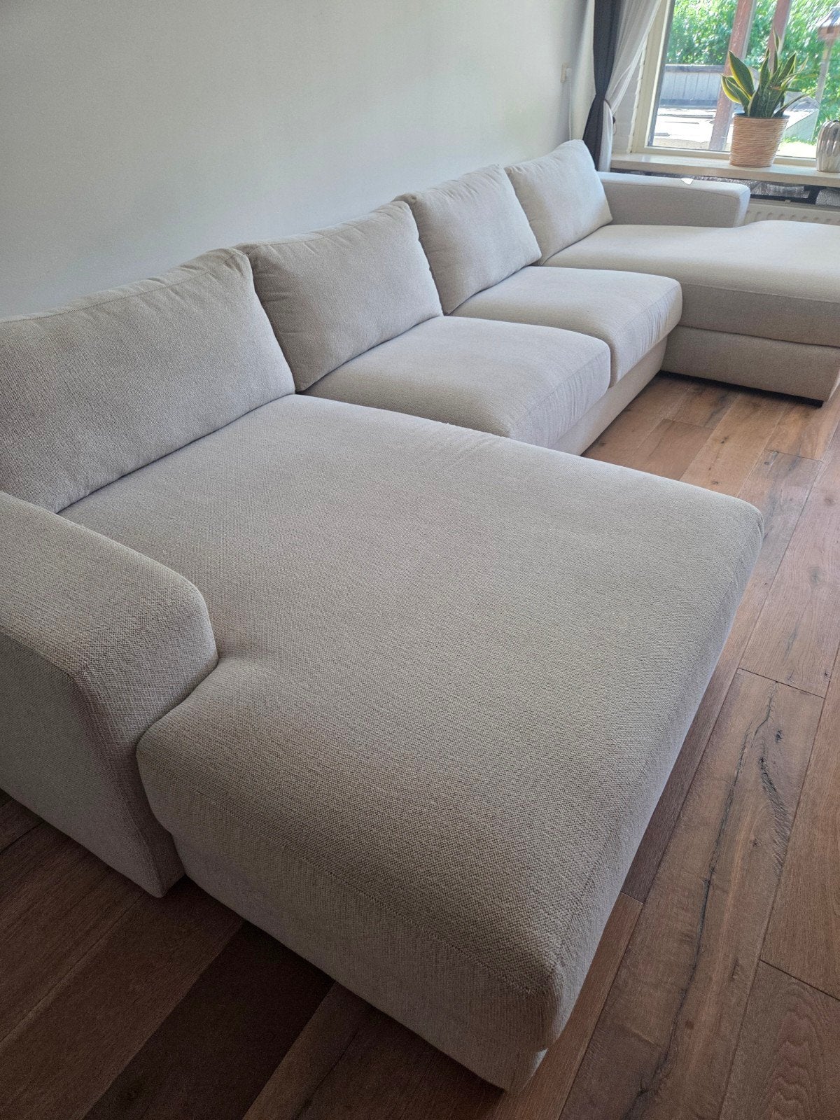 Groot bankstel met een dikke stof bekleed  - 380x170x60 cm, Ophalen, Zo goed als nieuw, Vierpersoons of meer, Stof