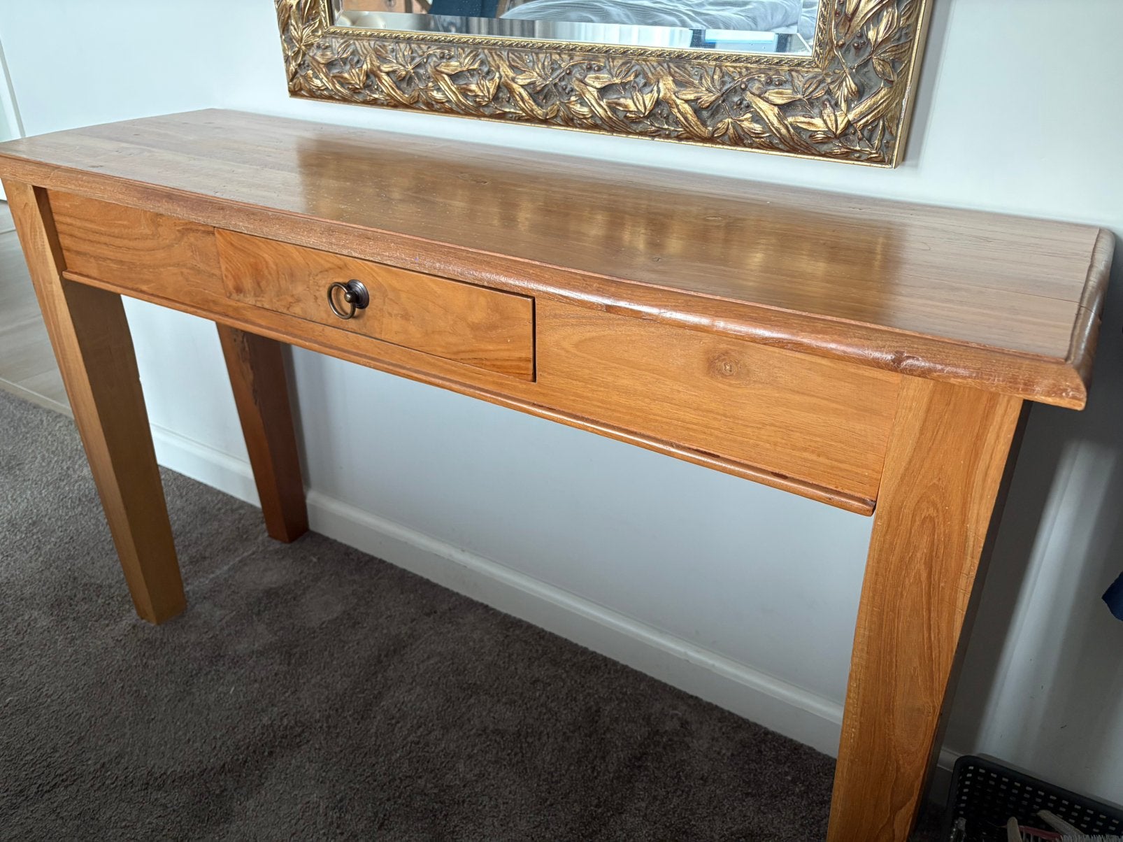 Teakhouten sidetable, Ophalen, Gebruikt, 100 tot 150 cm, 25 tot 50 cm