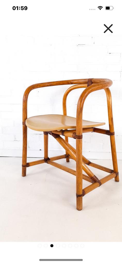 Vintage design Italiaanse bamboe stoel, Ophalen, Zo goed als nieuw, Bruin, Eén