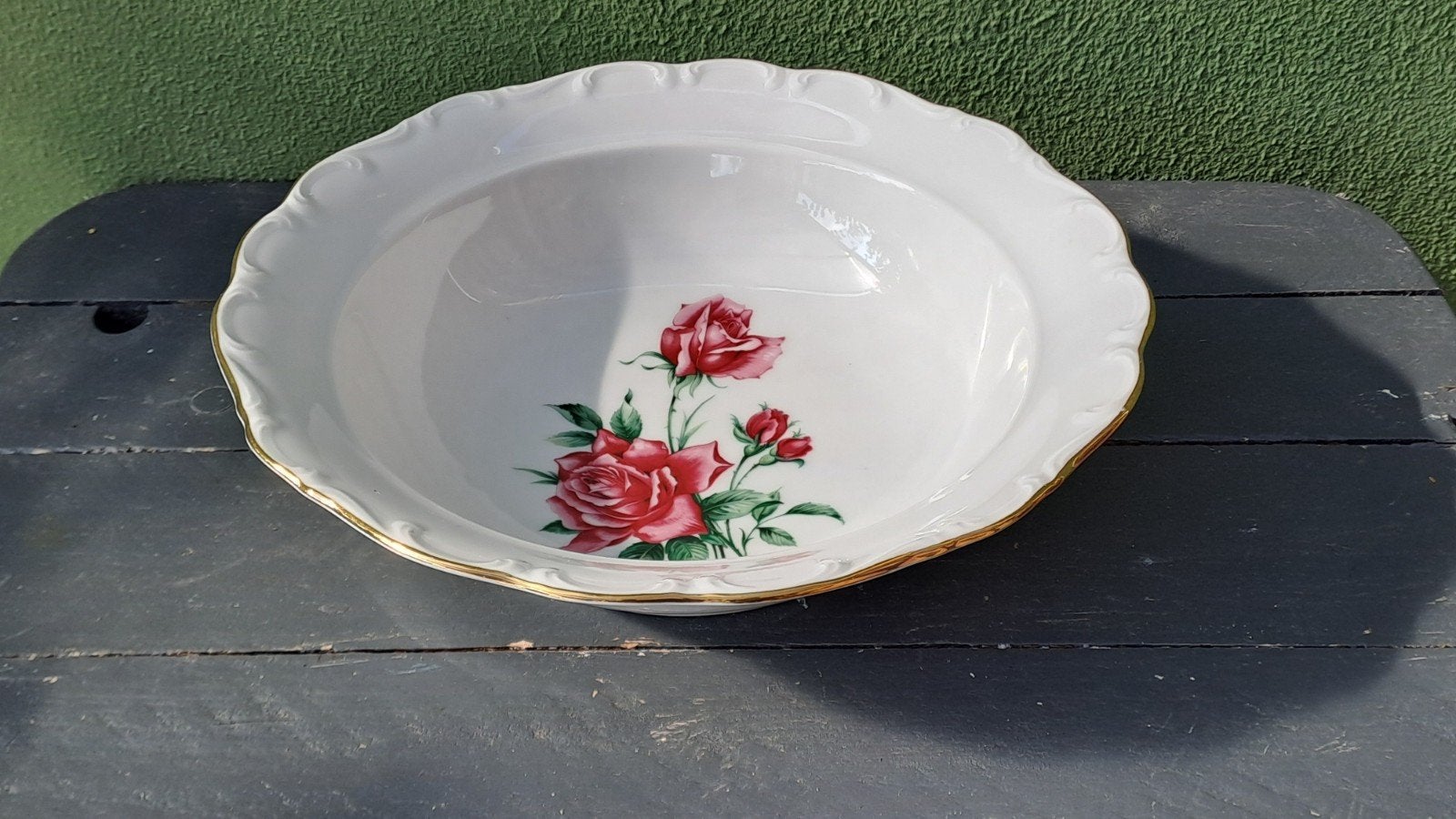 Vintage Schumann Arzberg Bavaria schaal met rozen en goudran, Ophalen of Verzenden