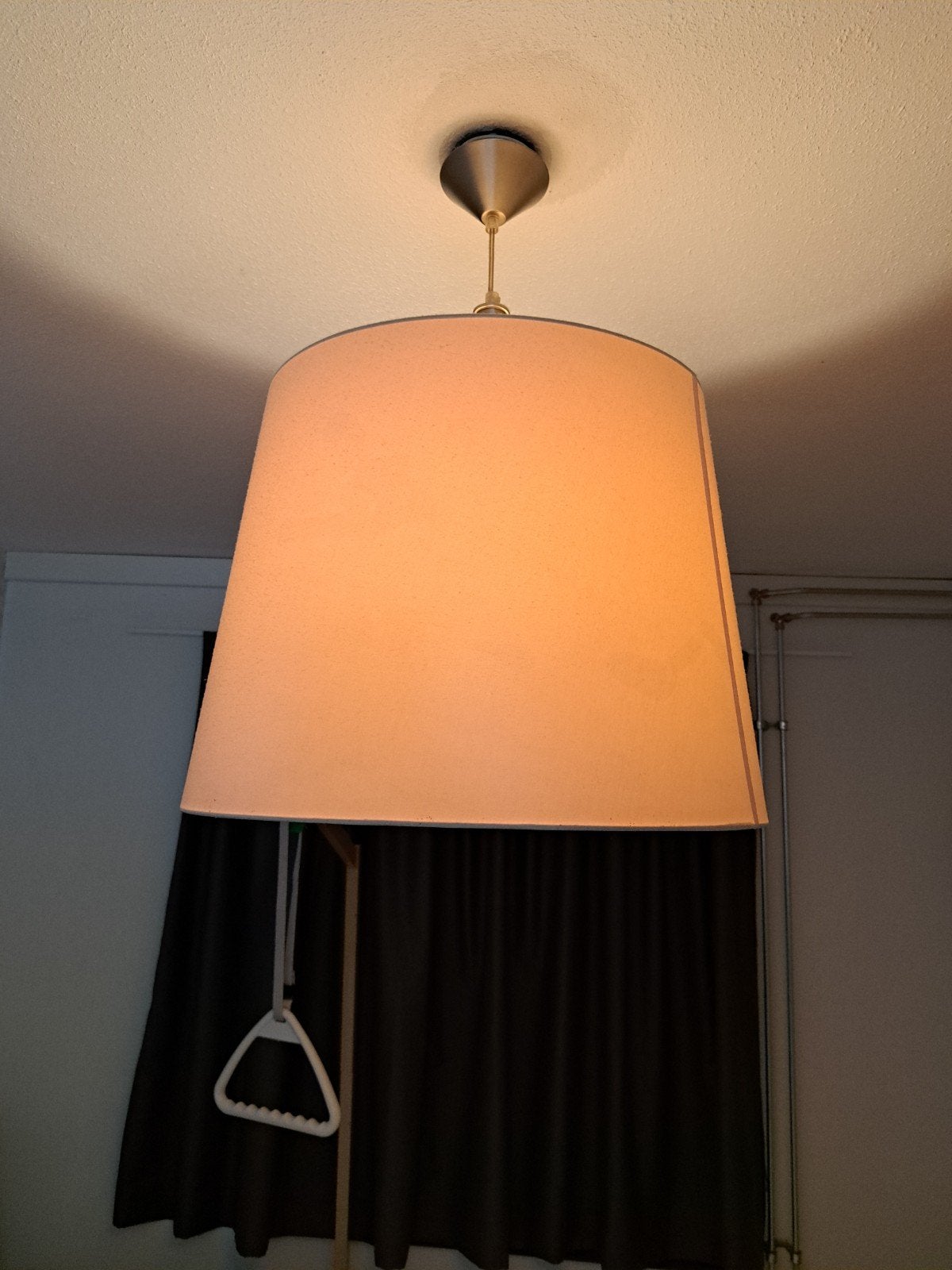 Stijlvolle hanglamp met stoffen kap, Gebruikt, Modern, Scandinavisch, Metaal, E27 (groot)