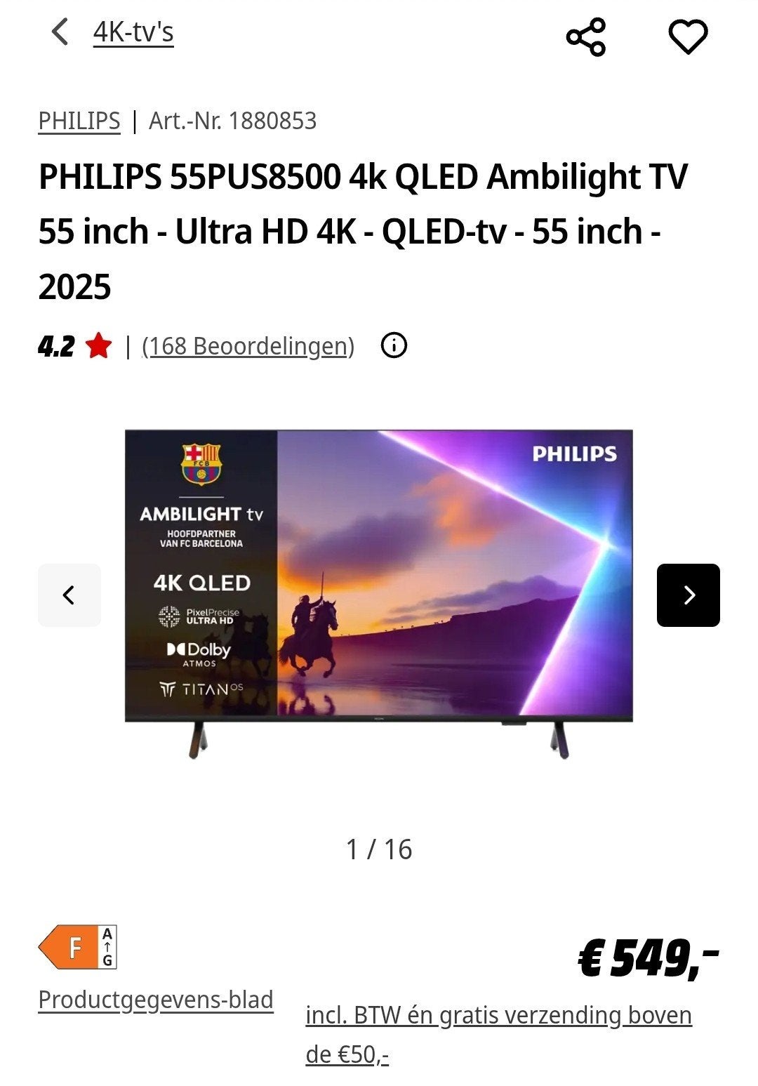 Philips 55PUS8500/12 nieuw in doos!, Ophalen, Philips, QLED, 50 Hz