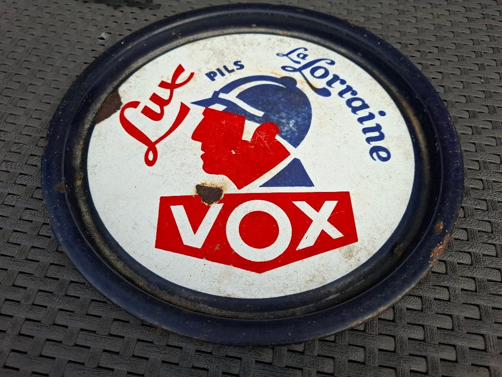 emaille plateau Lux Pils Vox La Lorraine, Ophalen of Verzenden, Zo goed als nieuw, Reclamebord, Plaat of Schild, Overige merken