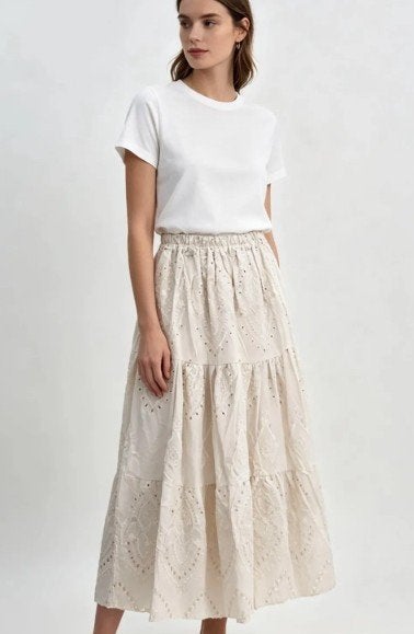 stroken rok boho hippie chic in creme beige 1 maat, Maat 38/40 (M), Beige, Nieuw, Ophalen of Verzenden